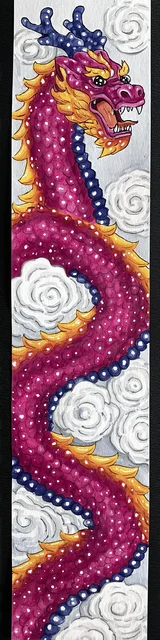 Free dragon bookmark featuring a magenta dragon with white roses